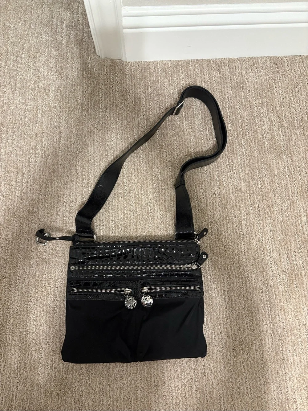 Brighton Black Crossbody with Silver Accents